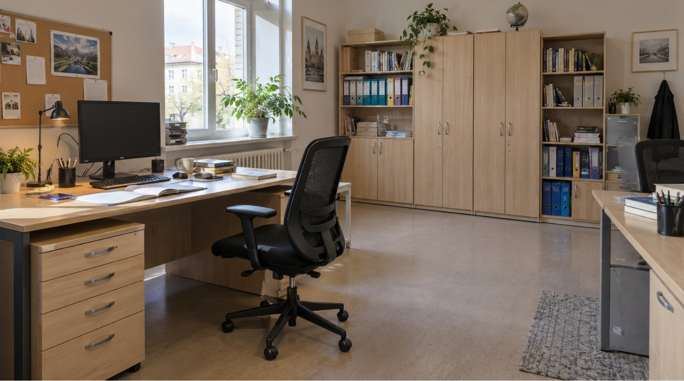 Dobře uspořádaný kabinet nabídne učitelům dost místa na práci, přípravu výuky i přehledné uložení materiálů